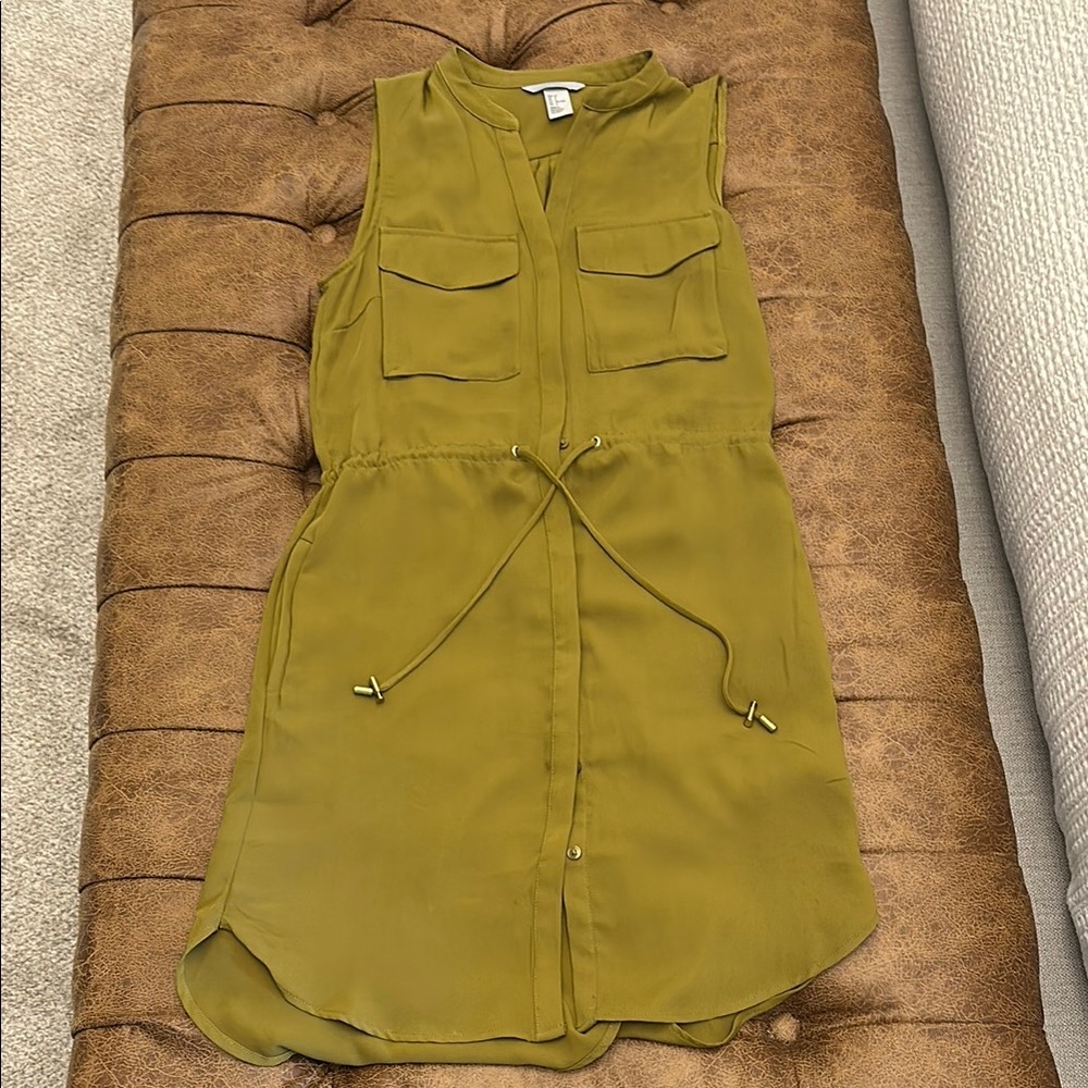 Olive Sleeveless Drawstring Dress